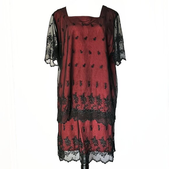Black Lace over Red Women's Blouse - Picture 4 of 4